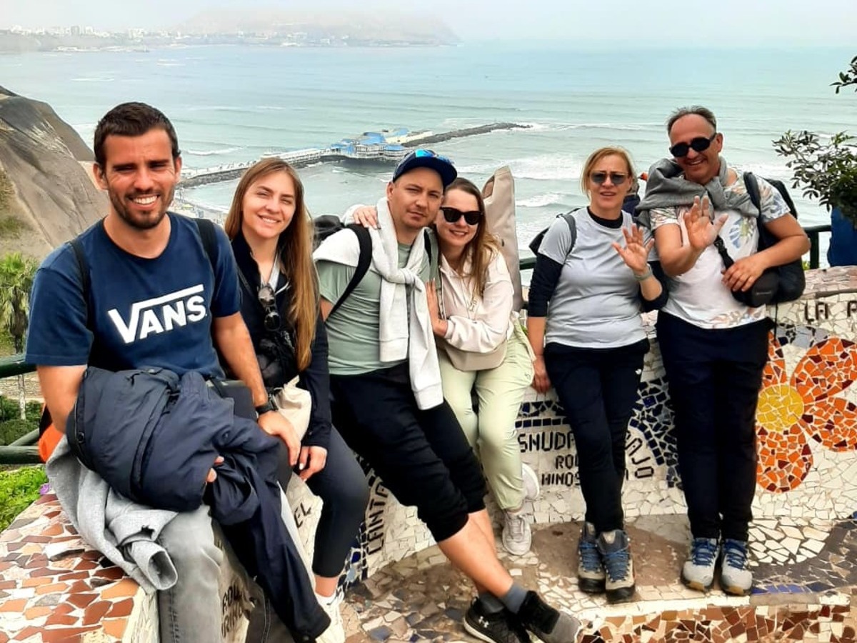 tourists at the park of love in miraflores, lima