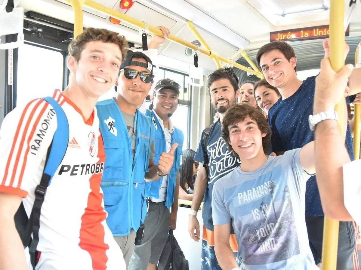 tourists taking the Metropolitano to Lima Historic Center