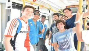 group heading by public transport for the lima free walking tour