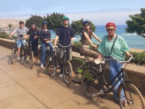 Travelers enjoying a Bike Tour in Lima through Miraflores and Barranco
